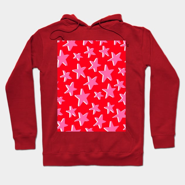 Pink, Red and White Stars in Celestial Pattern Hoodie by OneThreeSix